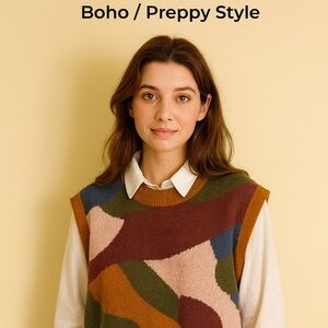 FRNCH Multicolor V-Neck Sweater Vest